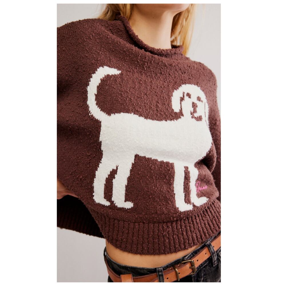 NEW FREE PEOPLE Story Book Cotton Blend Sweater In Brown Size Small - Picture 3 of 13